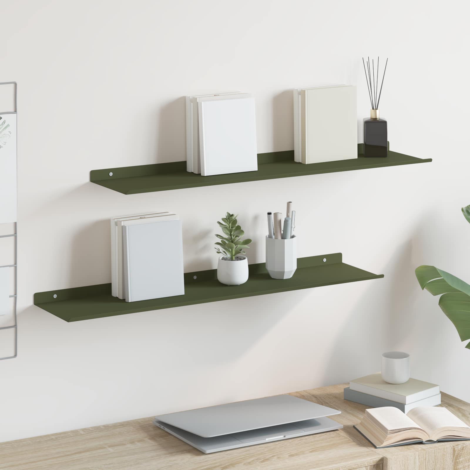 Schwebendes Regal Olive Grün 80cm 2er-Set