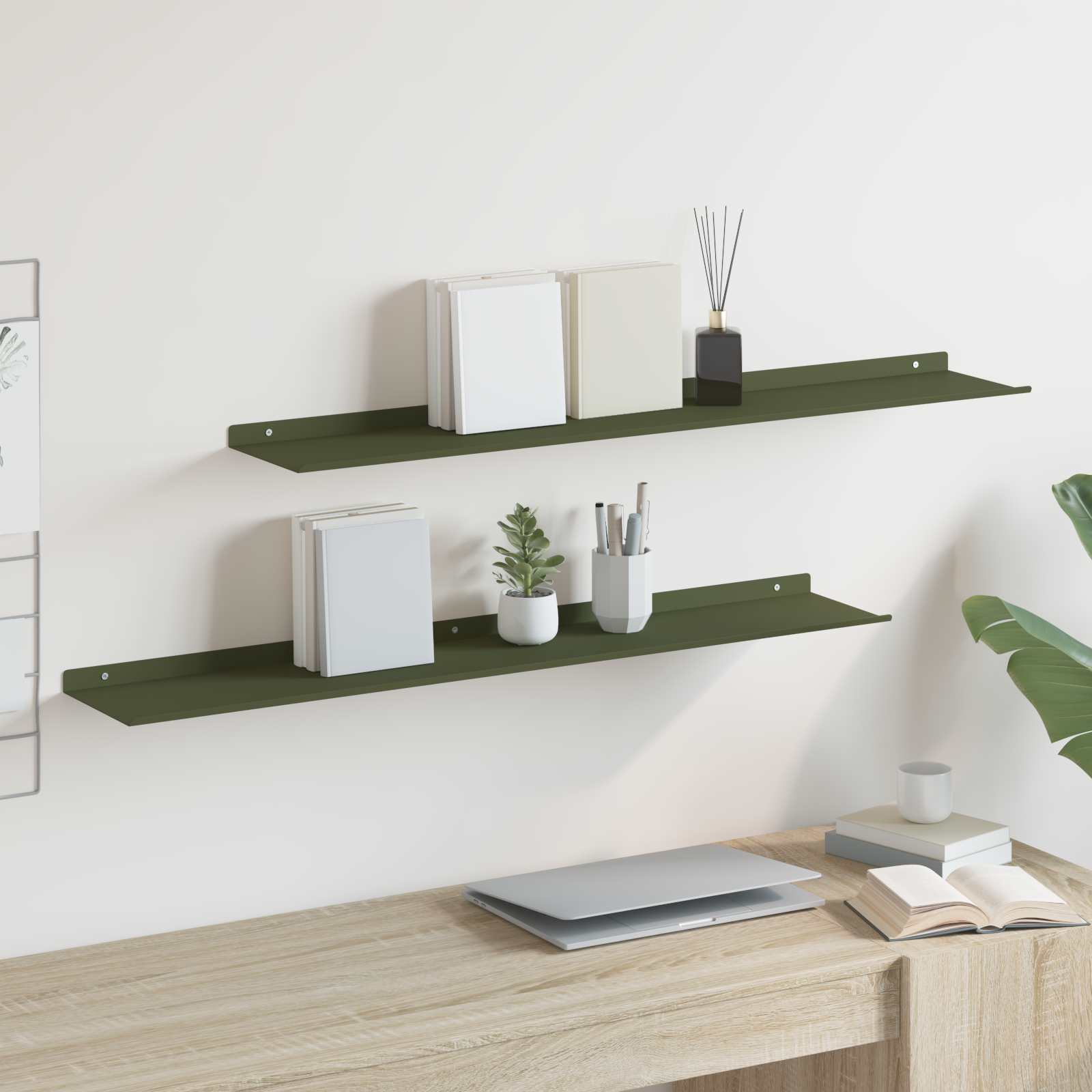 Schwebendes Regal Olive Grün 100cm, 2er Set