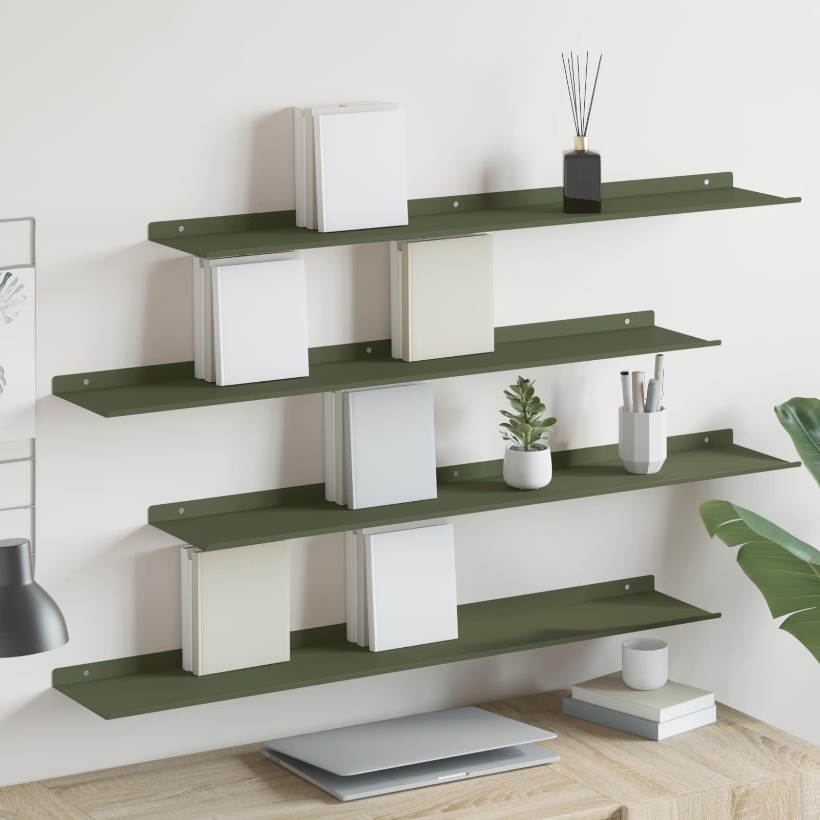 Schwebendes Regal, 4er Set, Olive Grün