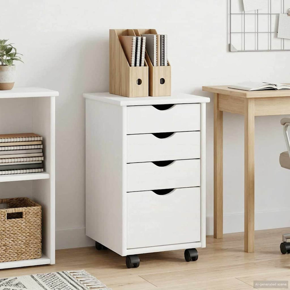 vidaXL Rolling Cabinet with Wheels White 34 x 39 x 56 cm Solid Pine Wood