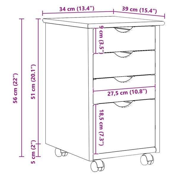 vidaXL Meuble bas à roulettes gris 34 x 39 x 56 cm Pin massif