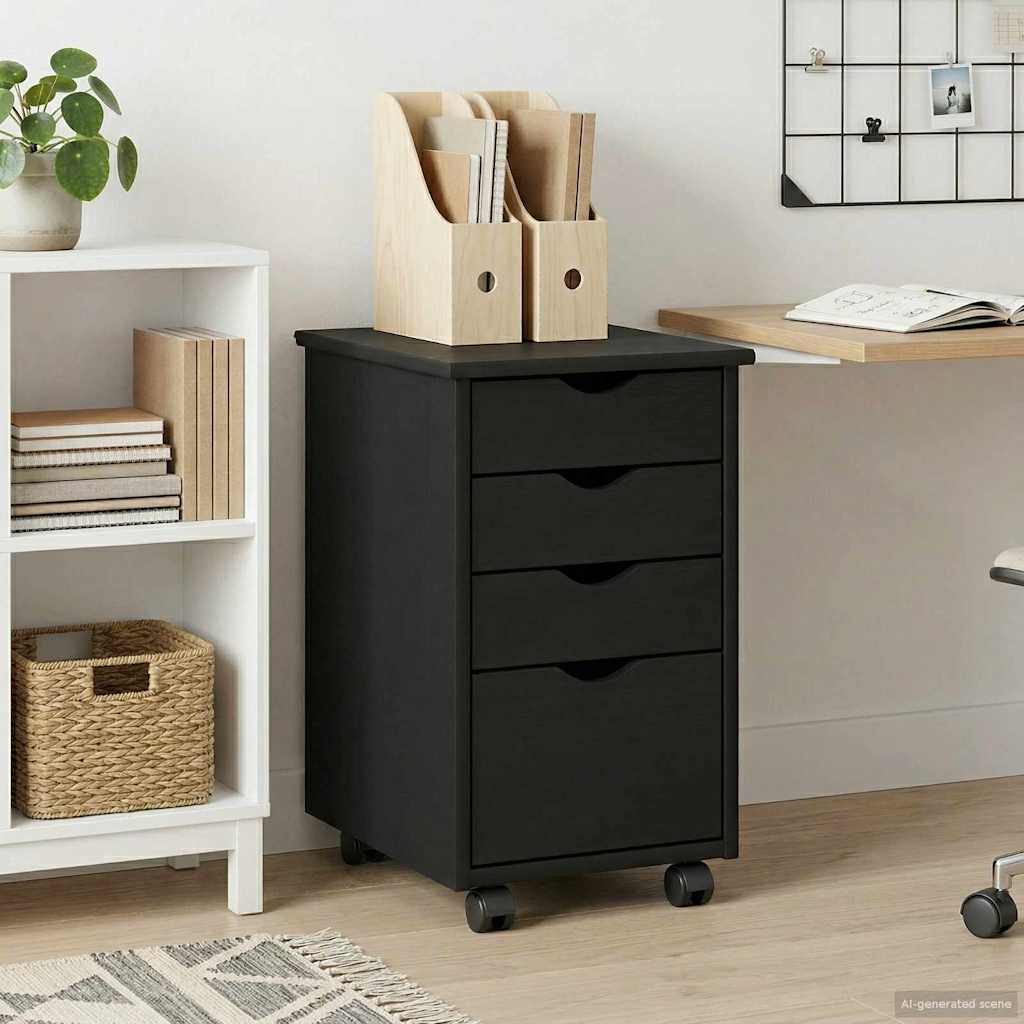 Rollschrank Schwarz Kiefer Massivholz