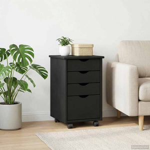 Rollschrank Schwarz Kiefer Massivholz