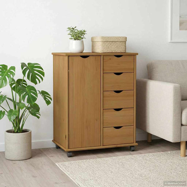 vidaXL Meuble à roulettes marron miel 63,5 x 39 x 79 cm Bois de pin massif