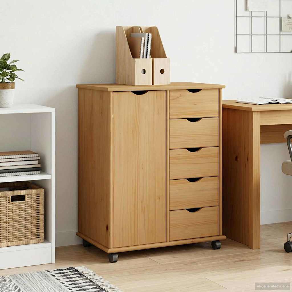 vidaXL Meuble à roulettes marron miel 63,5 x 39 x 79 cm Bois de pin massif