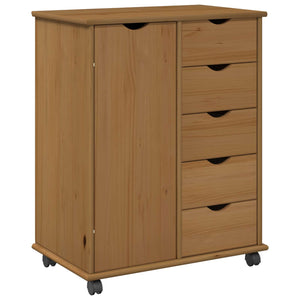 vidaXL Meuble à roulettes marron miel 63,5 x 39 x 79 cm Bois de pin massif