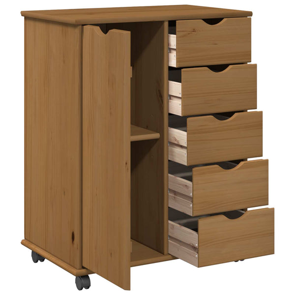 vidaXL Meuble à roulettes marron miel 63,5 x 39 x 79 cm Bois de pin massif