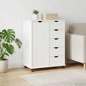 vidaXL Meuble de Rangement à Roulettes Blanc 63,5 x 39 x 79 cm Bois de Pin Massif
