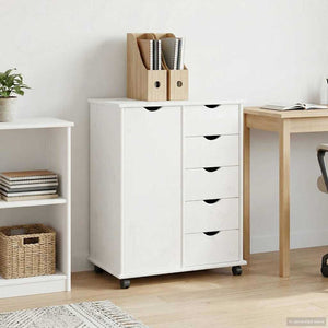 vidaXL Meuble de Rangement à Roulettes Blanc 63,5 x 39 x 79 cm Bois de Pin Massif