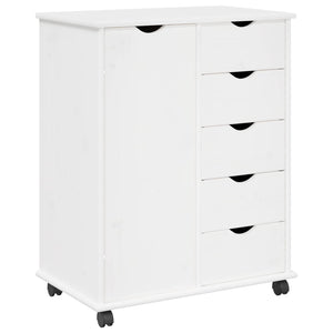 vidaXL Meuble de Rangement à Roulettes Blanc 63,5 x 39 x 79 cm Bois de Pin Massif