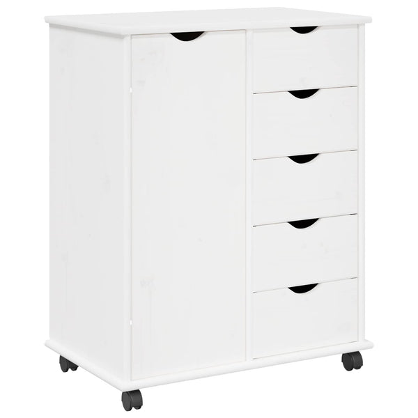 vidaXL Meuble de Rangement à Roulettes Blanc 63,5 x 39 x 79 cm Bois de Pin Massif