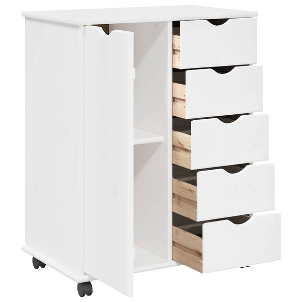 vidaXL Meuble de Rangement à Roulettes Blanc 63,5 x 39 x 79 cm Bois de Pin Massif