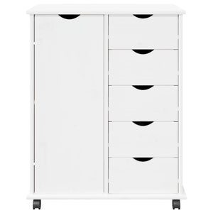 vidaXL Meuble de Rangement à Roulettes Blanc 63,5 x 39 x 79 cm Bois de Pin Massif