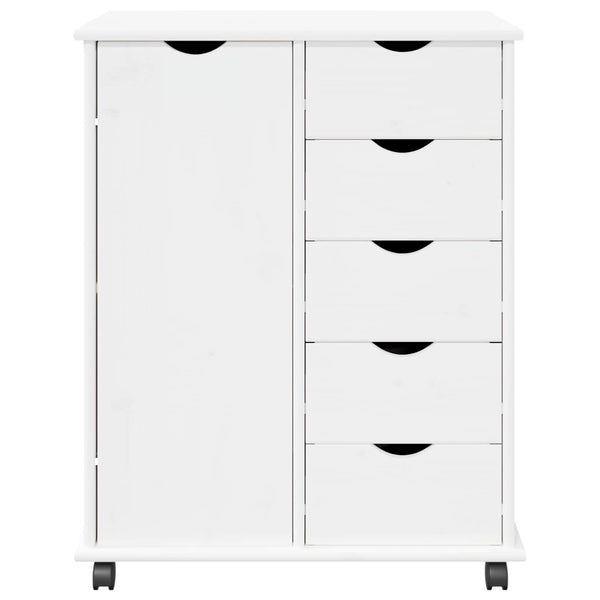 vidaXL Meuble de Rangement à Roulettes Blanc 63,5 x 39 x 79 cm Bois de Pin Massif