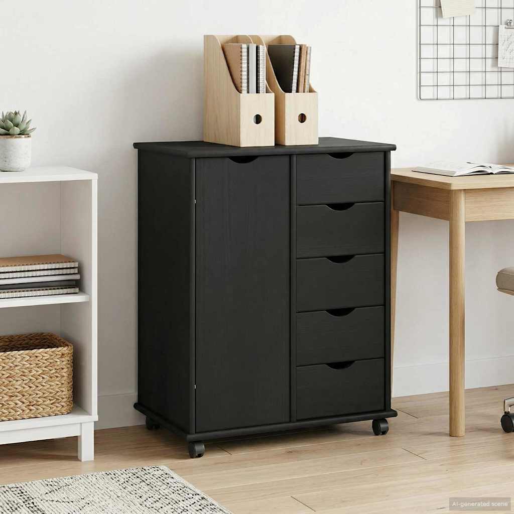 Rollschrank Schwarz Kiefer Massivholz