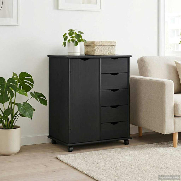 Rollschrank Schwarz Kiefer Massivholz