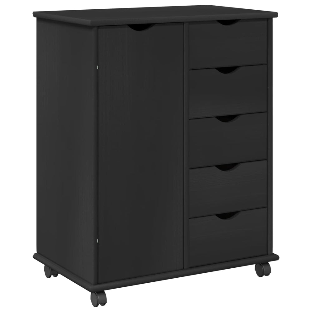 vidaXL Rolling Cabinet with Wheels Black 63.5 x 39 x 79 cm Solid Pine Wood