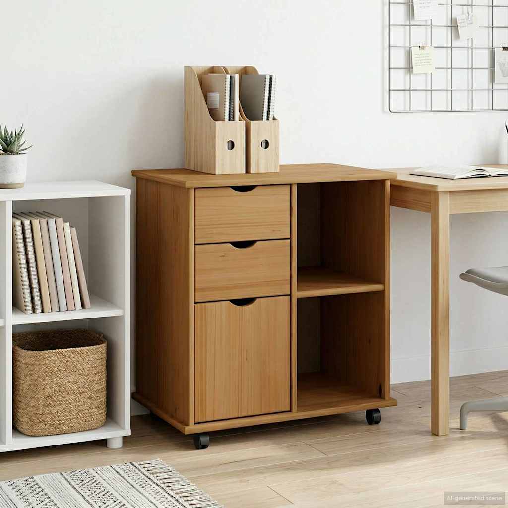Rollschrank Kiefer Massivholz Honigbraun