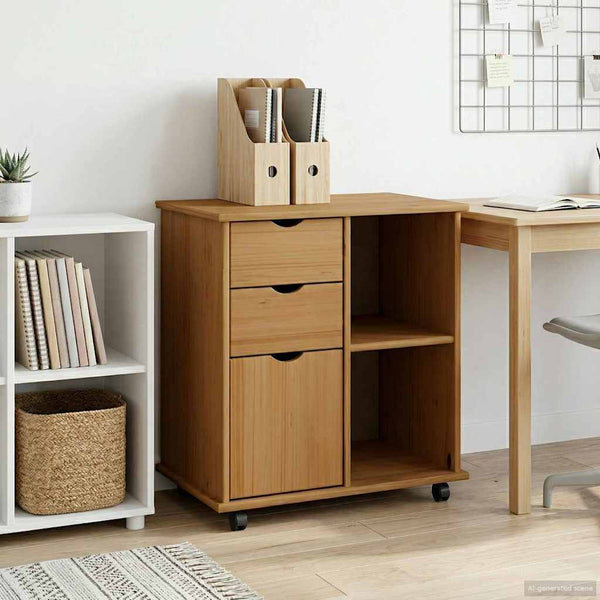 Rollschrank Kiefer Massivholz Honigbraun