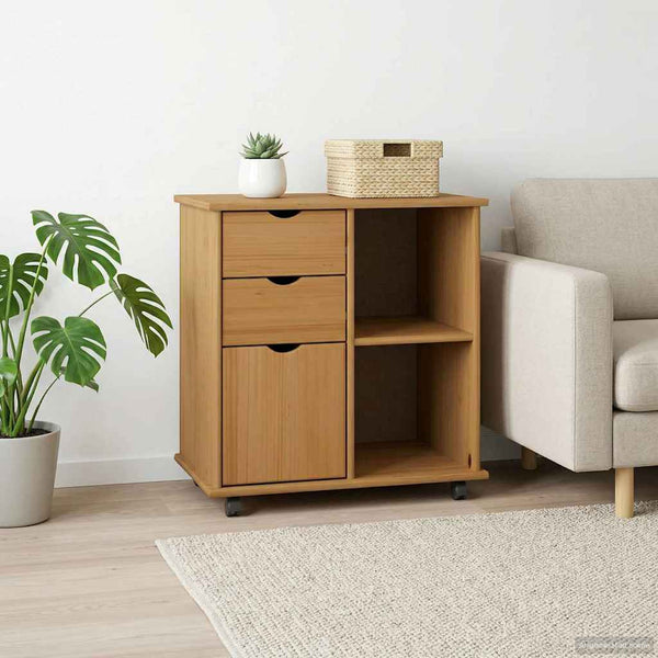 Rollschrank Kiefer Massivholz Honigbraun