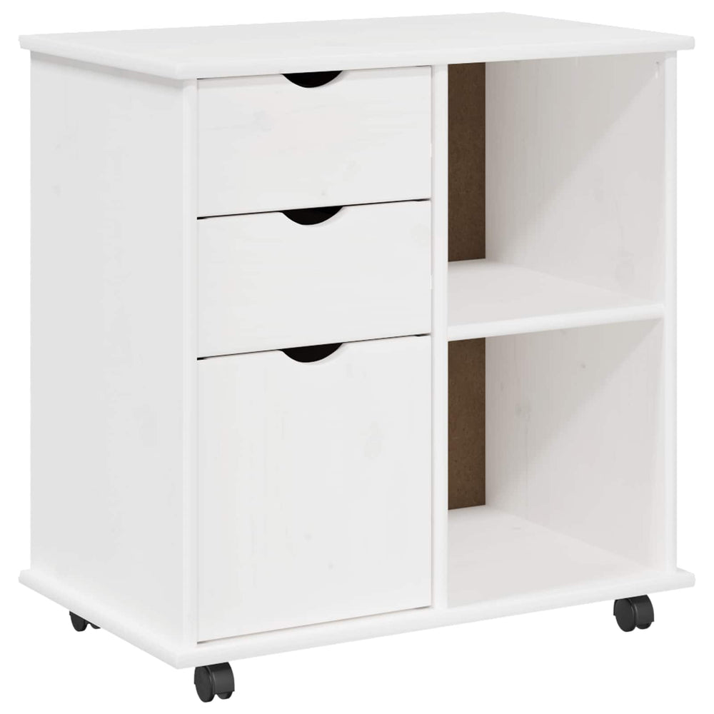 vidaXL Rolling Cabinet with Wheels White 63.5 x 39 x 65.5 cm Solid Pine Wood