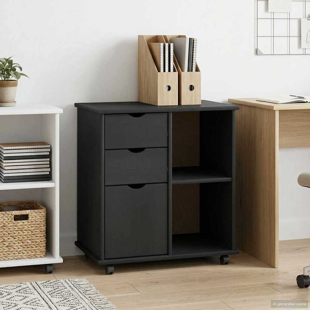 vidaXL Roller Cabinet with Wheels Grey 63.5 x 39 x 65.5 cm Solid Pine Wood