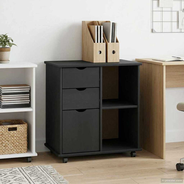 Rollschrank Grau Kiefer Massivholz 63,5cm