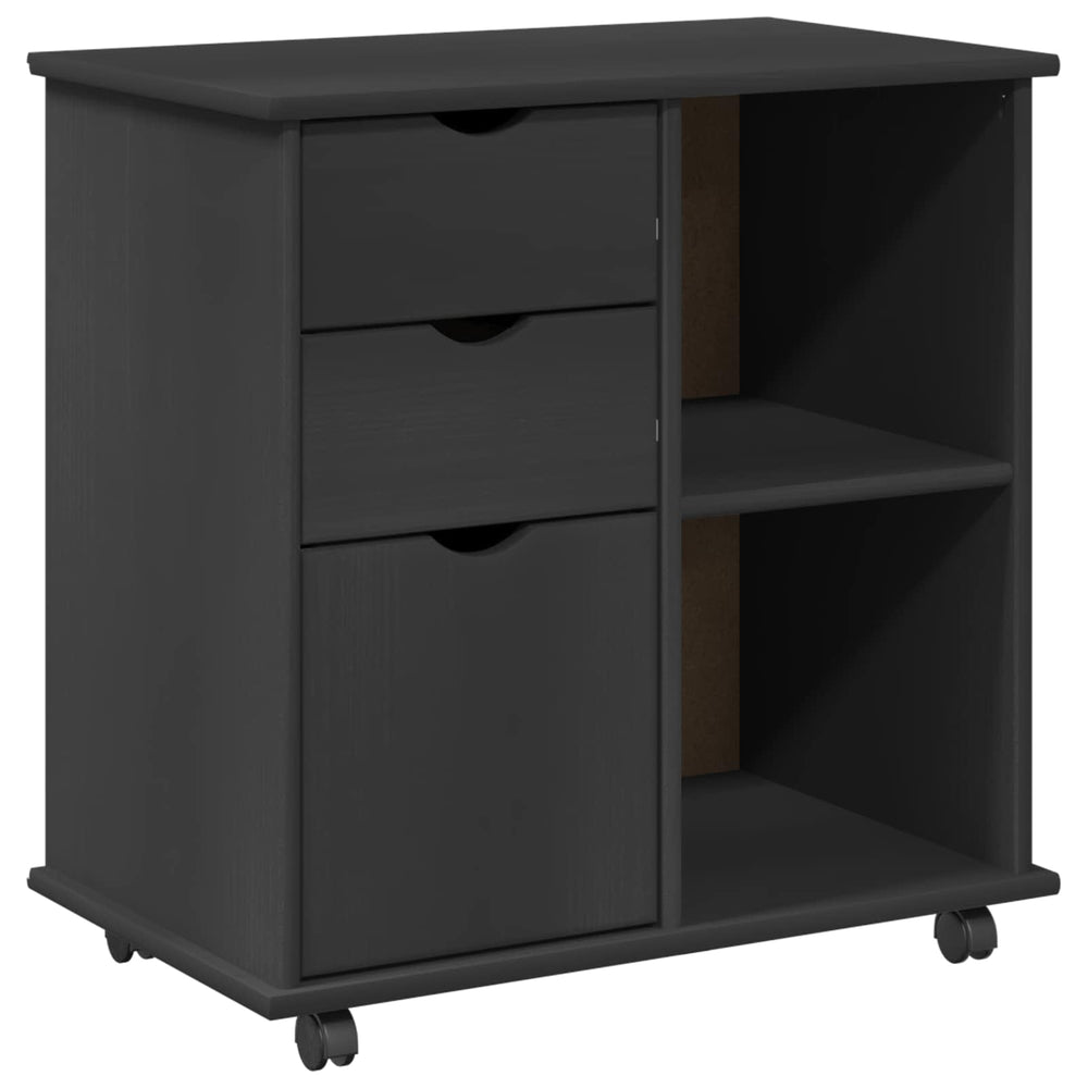 vidaXL Roller Cabinet with Wheels Grey 63.5 x 39 x 65.5 cm Solid Pine Wood