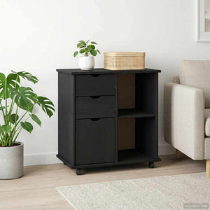 Schwarzer Rollschrank Kiefer Massivholz 63,5cm