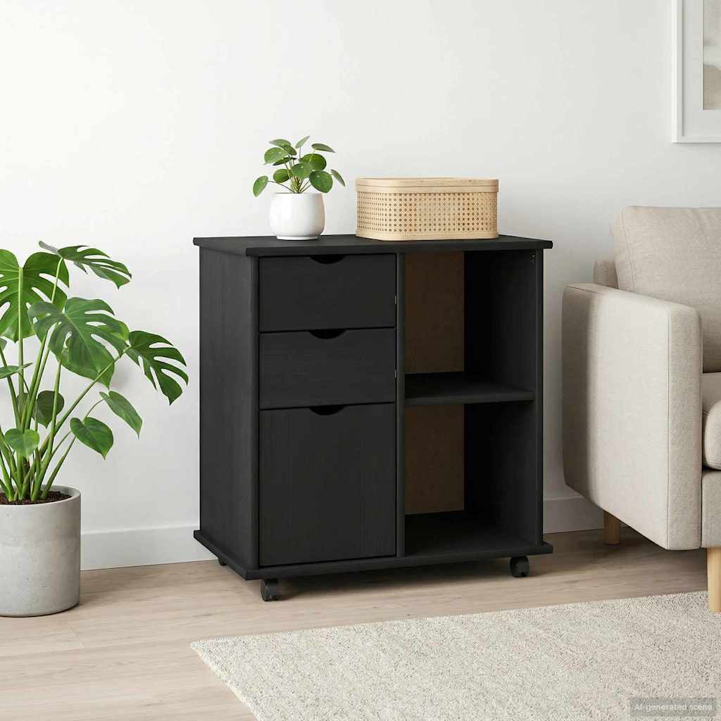 Schwarzer Rollschrank Kiefer Massivholz 63,5cm