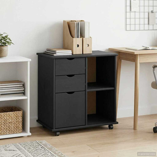 Schwarzer Rollschrank Kiefer Massivholz 63,5cm