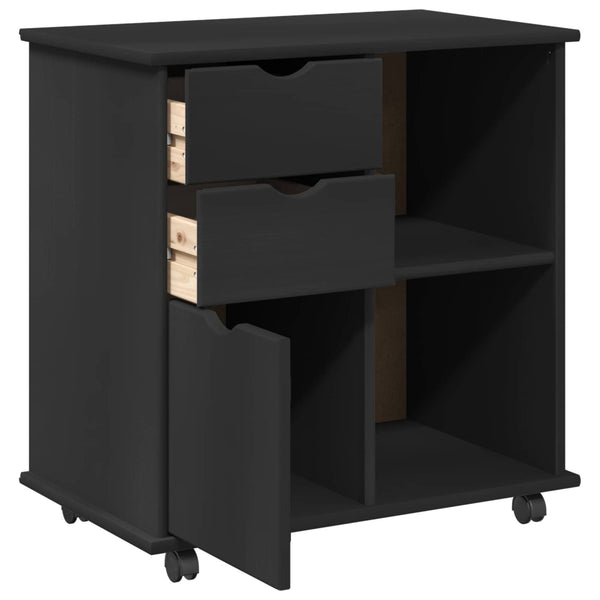 Schwarzer Rollschrank Kiefer Massivholz 63,5cm