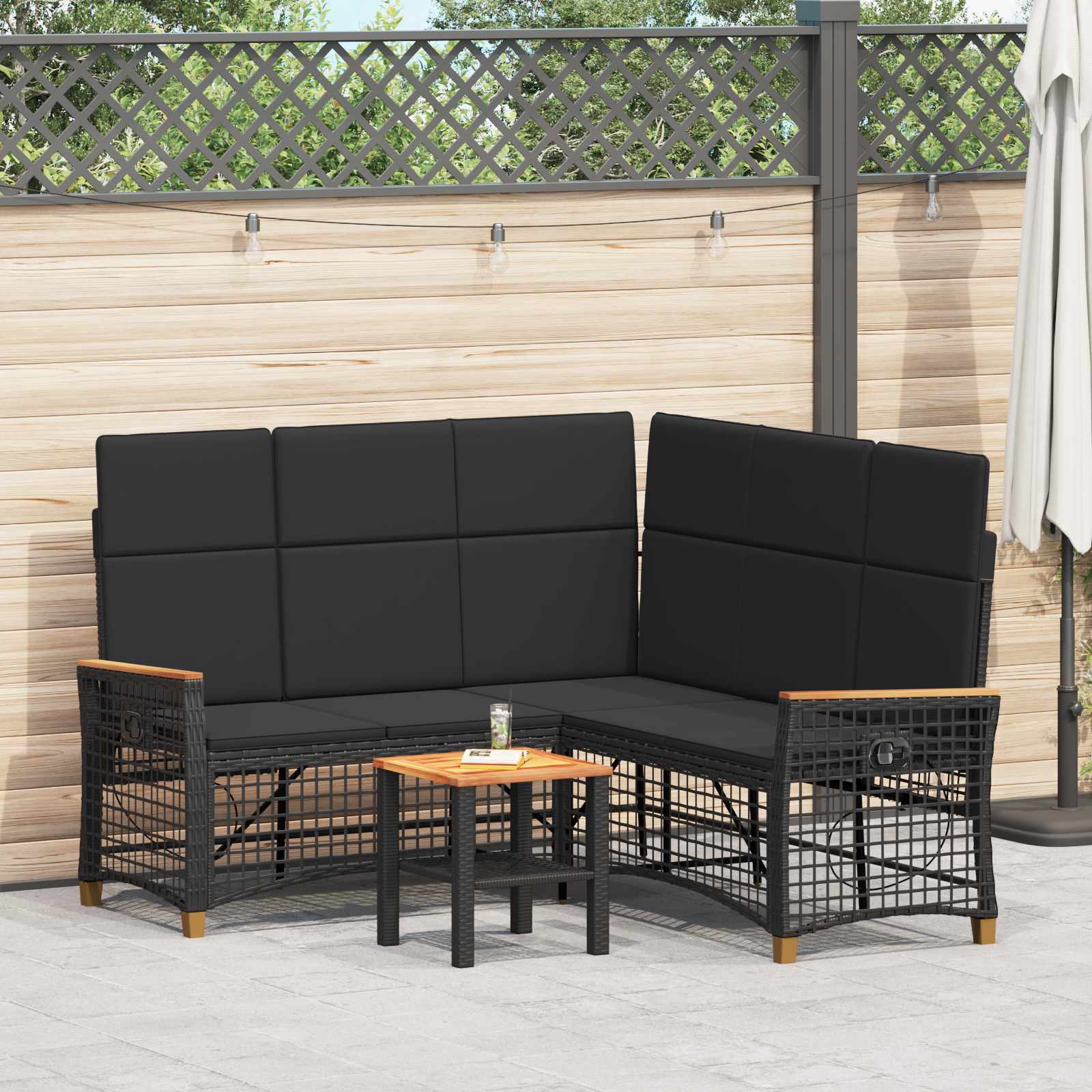 Verstellbares Garten Liegesofa Set Schwarz