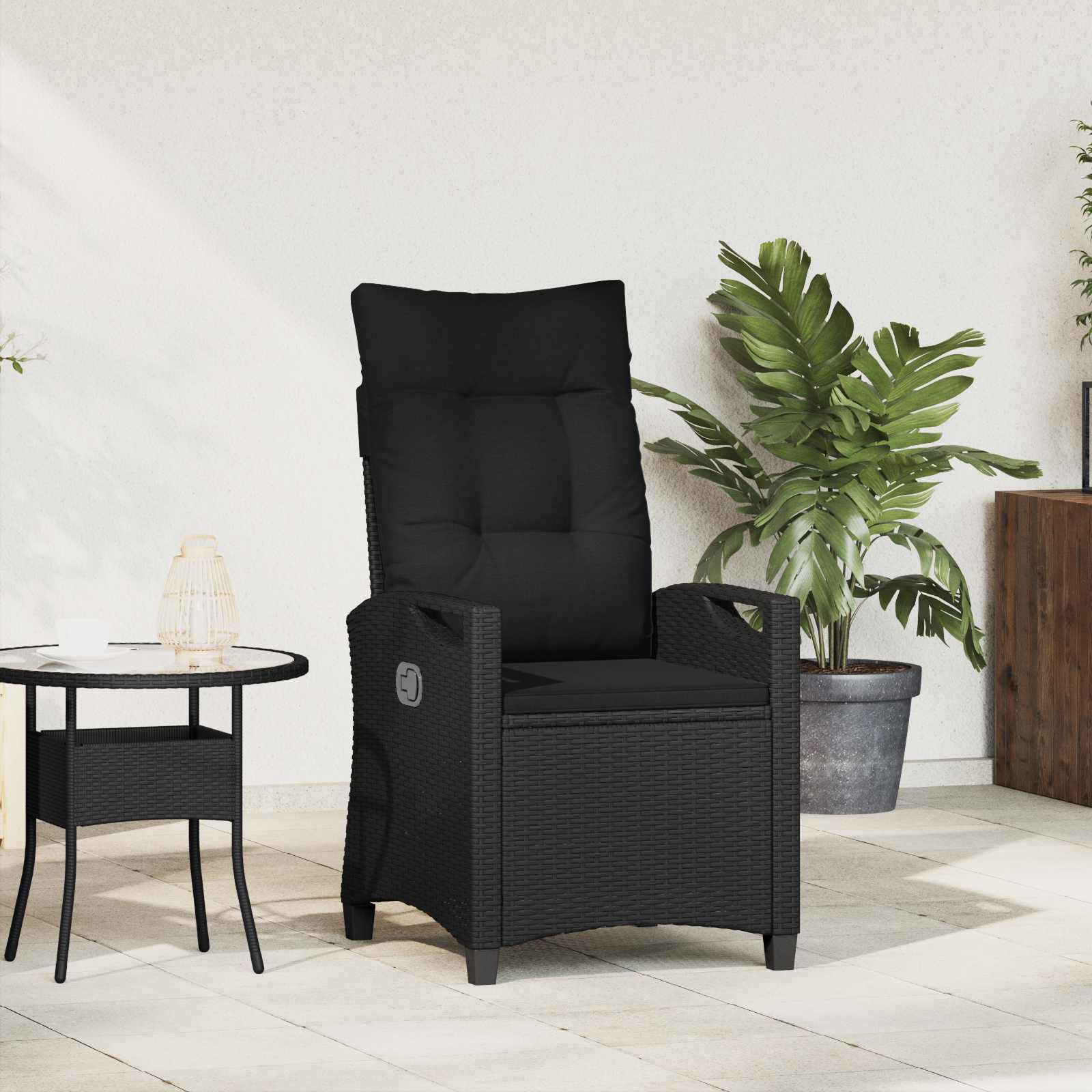Verstellbarer Gartenstuhl mit Tisch, Schwarz