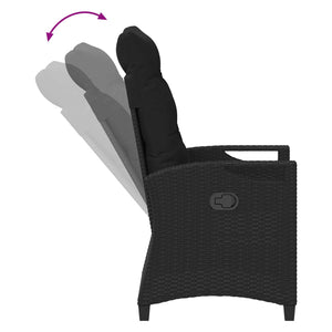 Verstellbarer Gartenstuhl mit Tisch, Schwarz