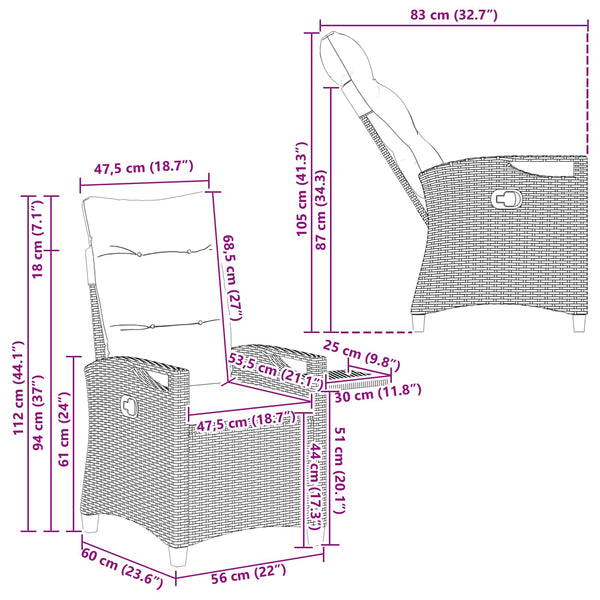 Verstellbarer Gartenstuhl mit Klapptisch