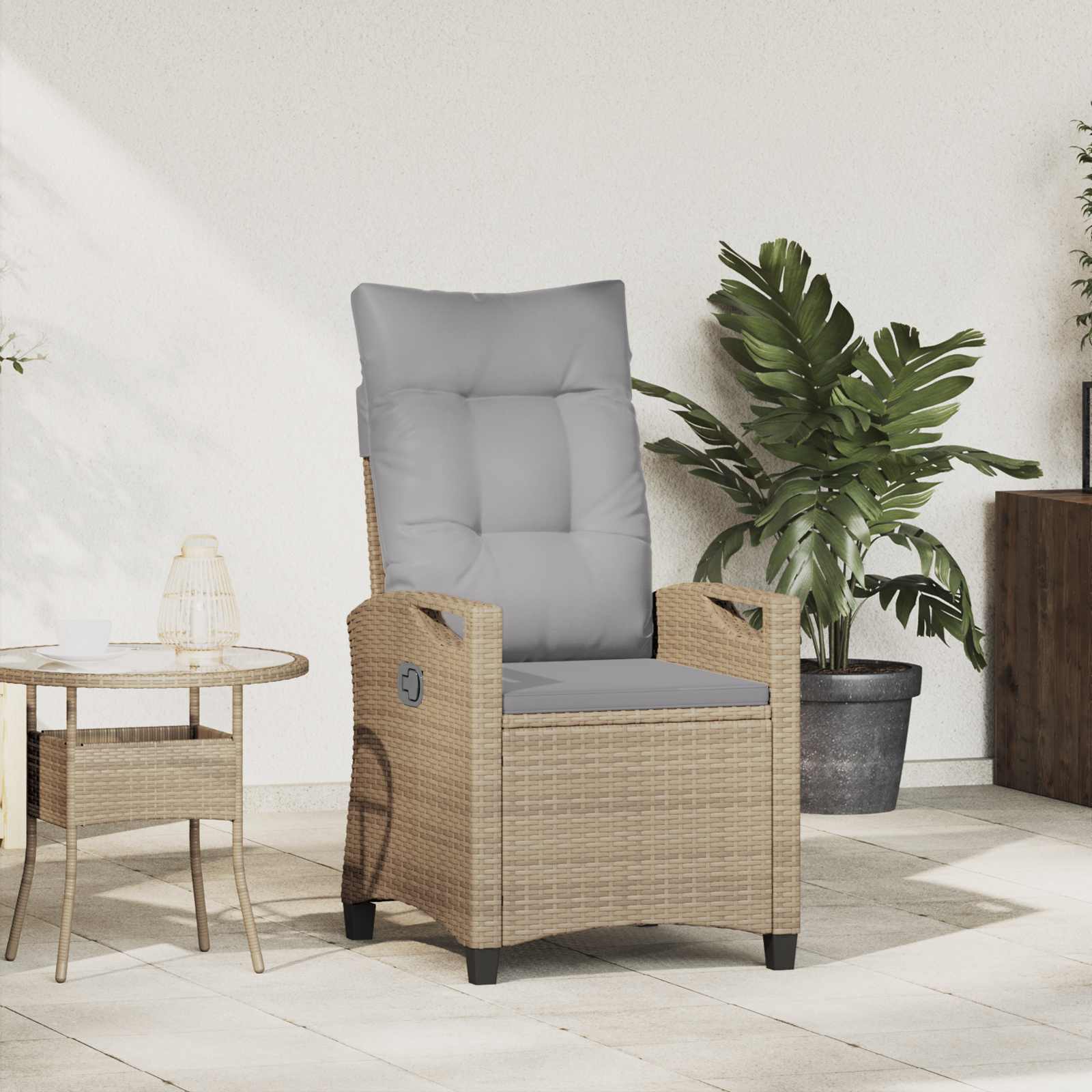 Verstellbarer Gartenstuhl mit Tisch Beige/Hellgrau
