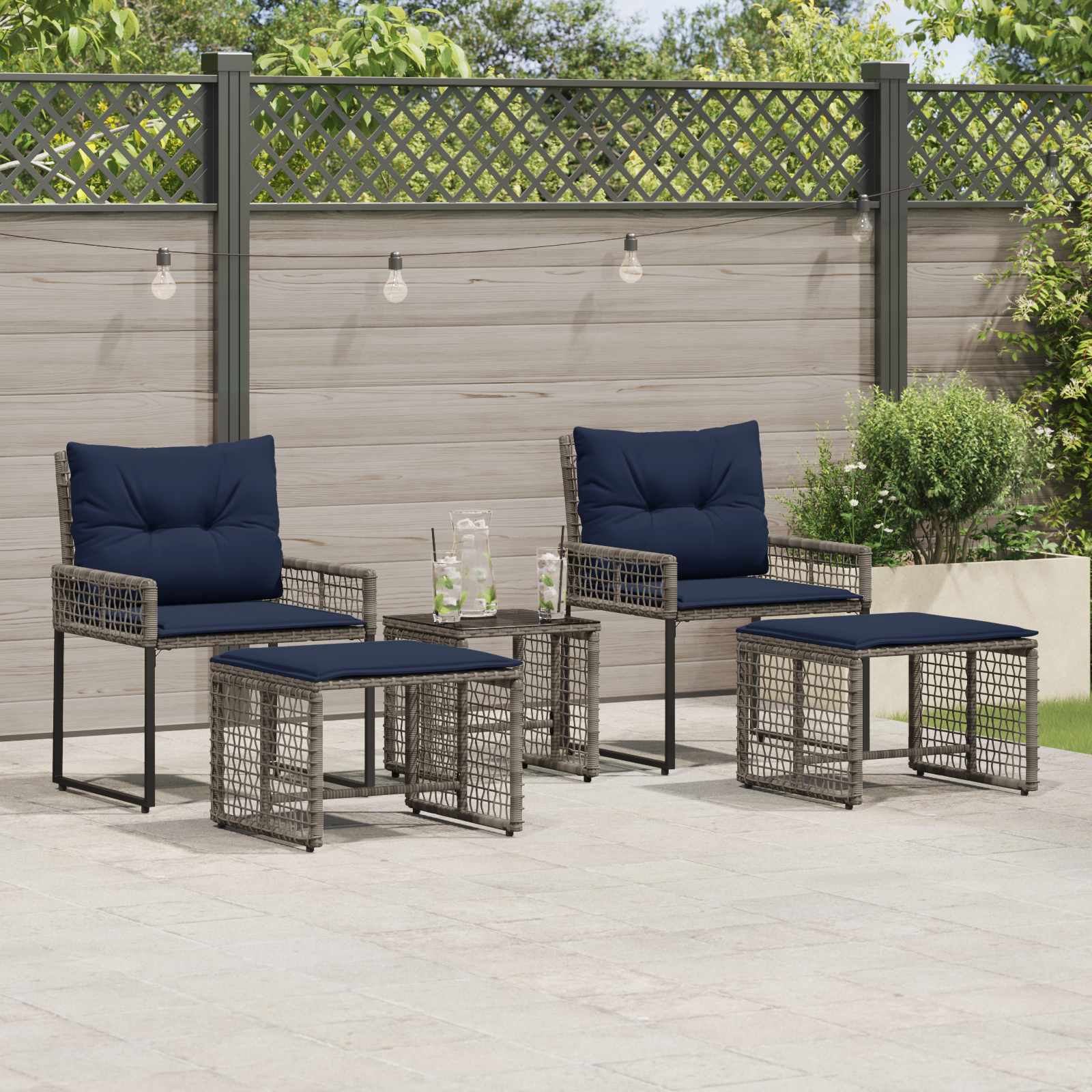 Gartenmöbel Set Grau Marineblau 5-teilig