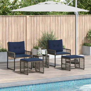 Gartenmöbel Set Grau Marineblau 5-teilig