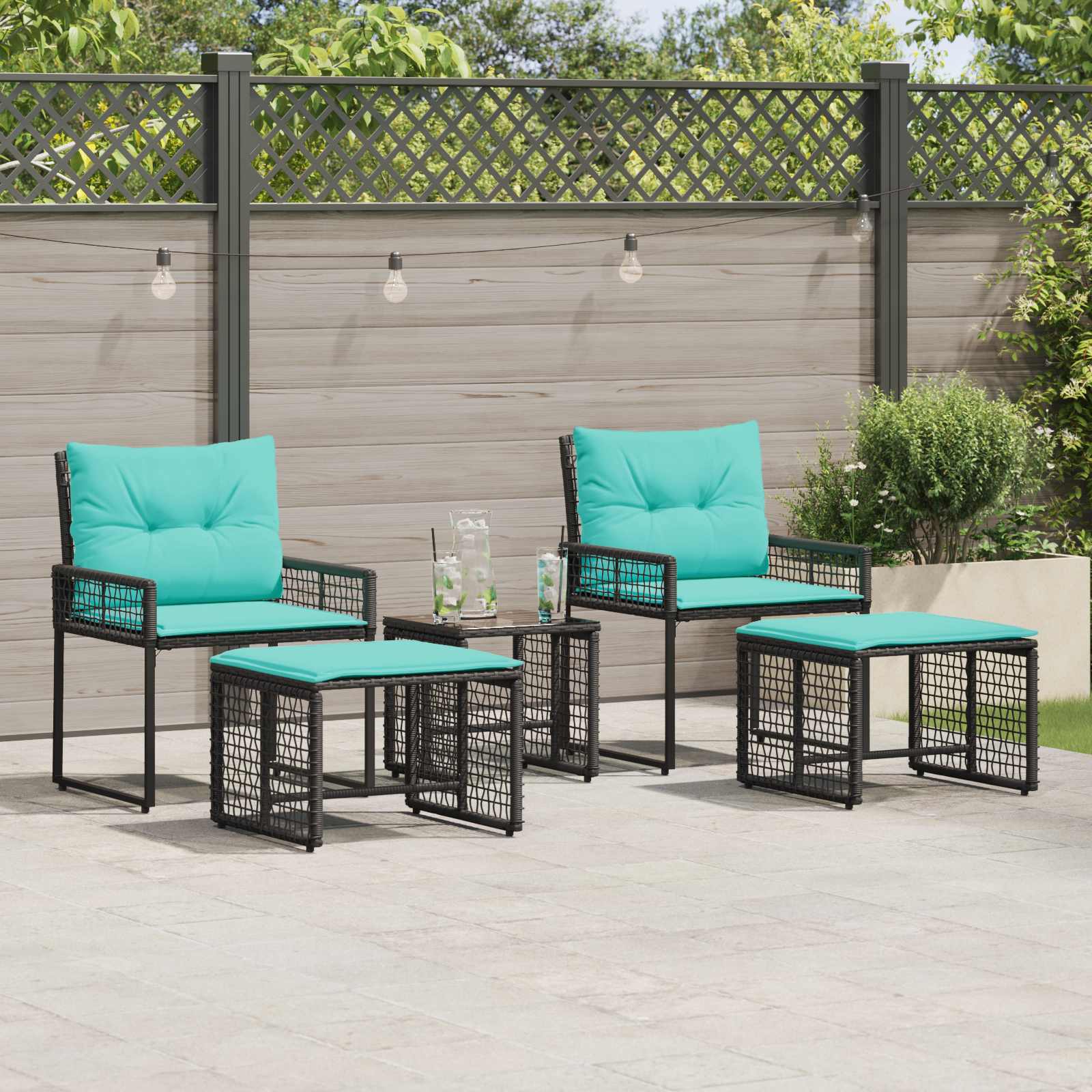 Gartenmöbel Set Schwarz Türkis 5-teilig
