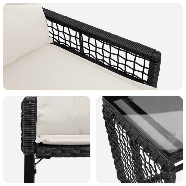 Gartenmöbel Set Schwarz/Weiß mit Kissen (3-teilig)