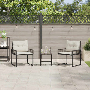Gartenmöbel Set Schwarz/Weiß mit Kissen (3-teilig)
