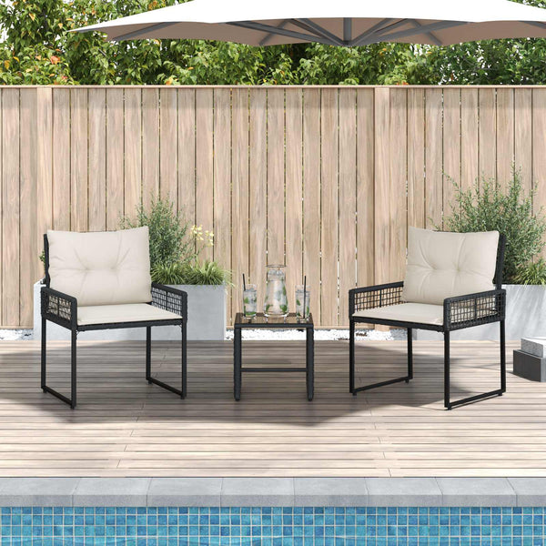 Gartenmöbel Set Schwarz/Weiß mit Kissen (3-teilig)