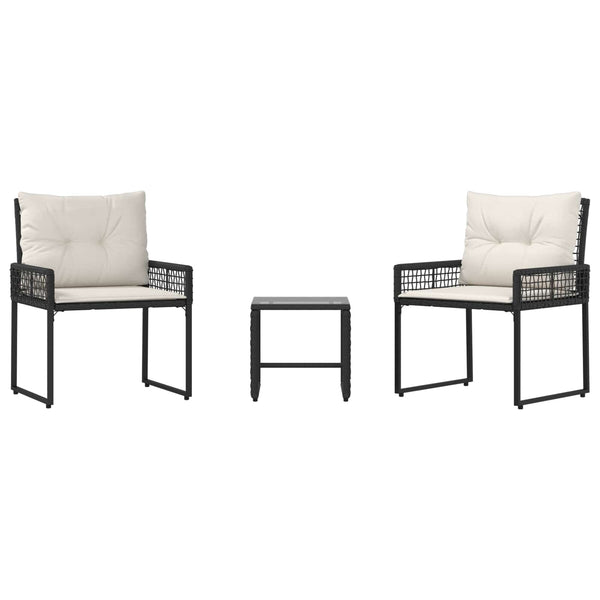 Gartenmöbel Set Schwarz/Weiß mit Kissen (3-teilig)