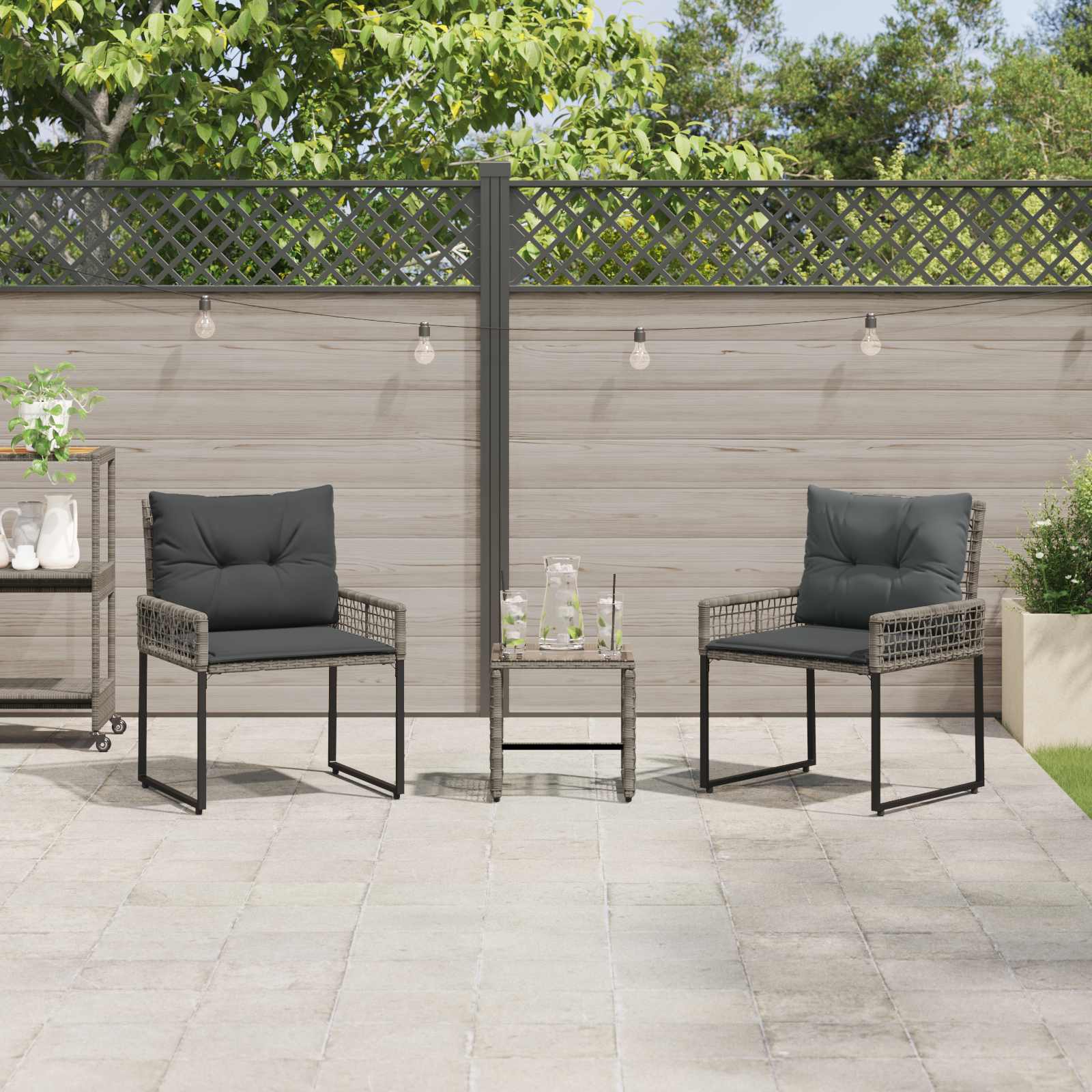 3-teiliges Gartenmöbel-Set Grau mit Kissen