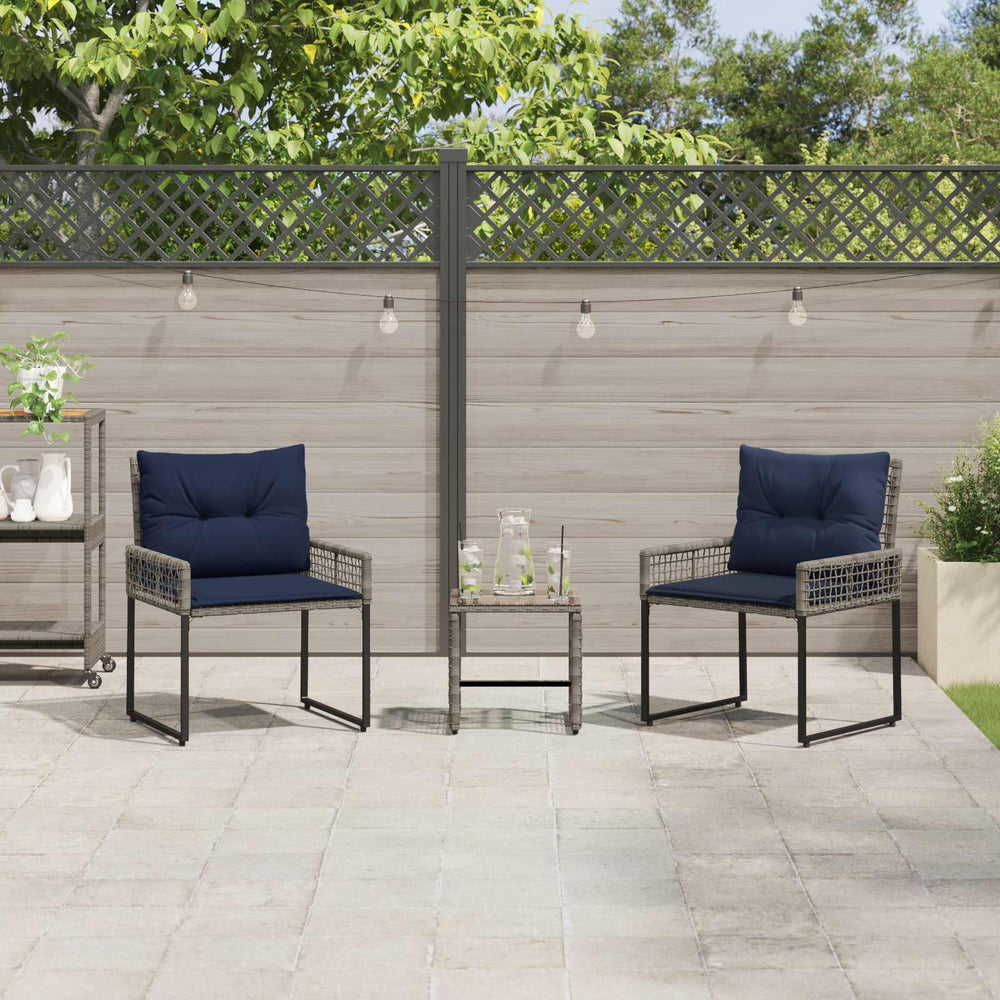 vidaXL Salon de jardin avec coussins 3 pcs Gris et bleu marine
