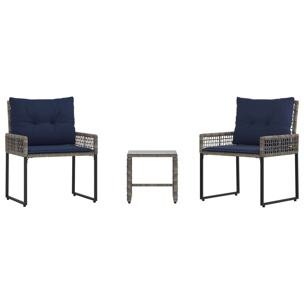 vidaXL Salon de jardin avec coussins 3 pcs Gris et bleu marine