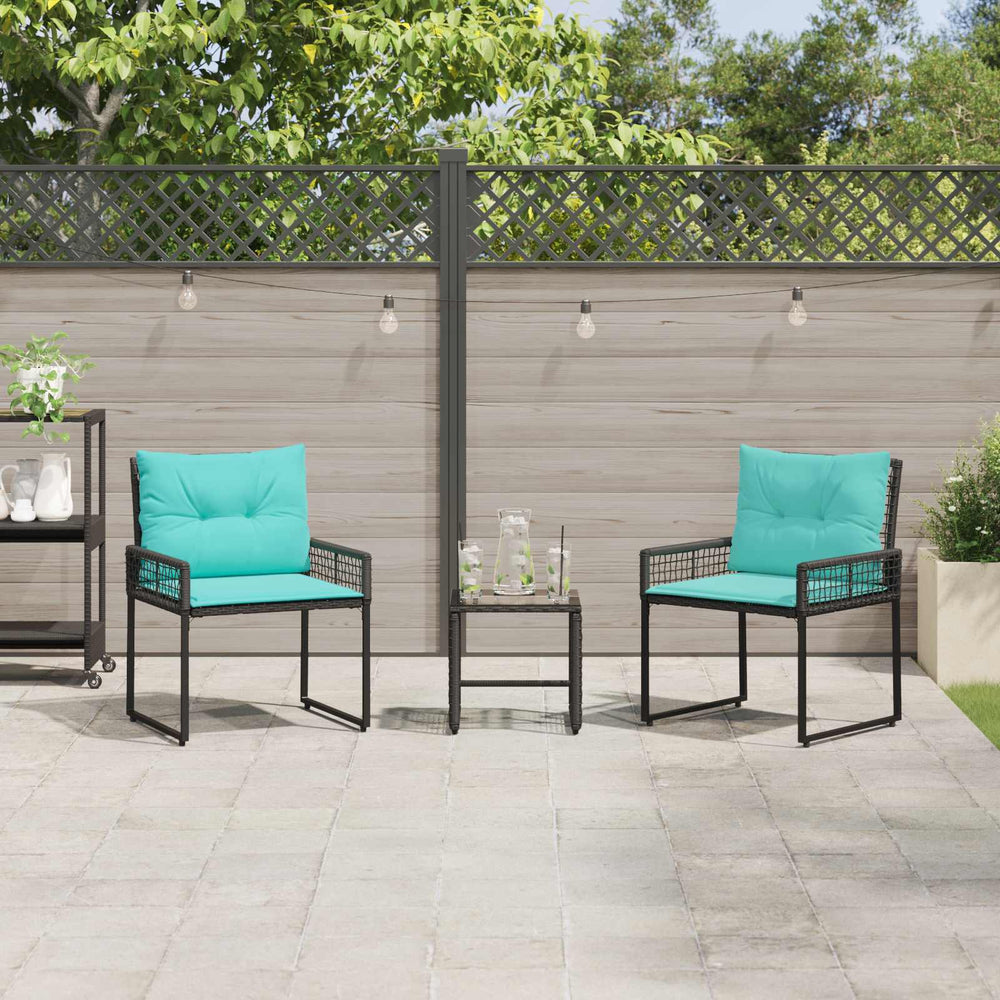 vidaXL Salon de jardin avec coussins 3 pcs Noir et turquoise