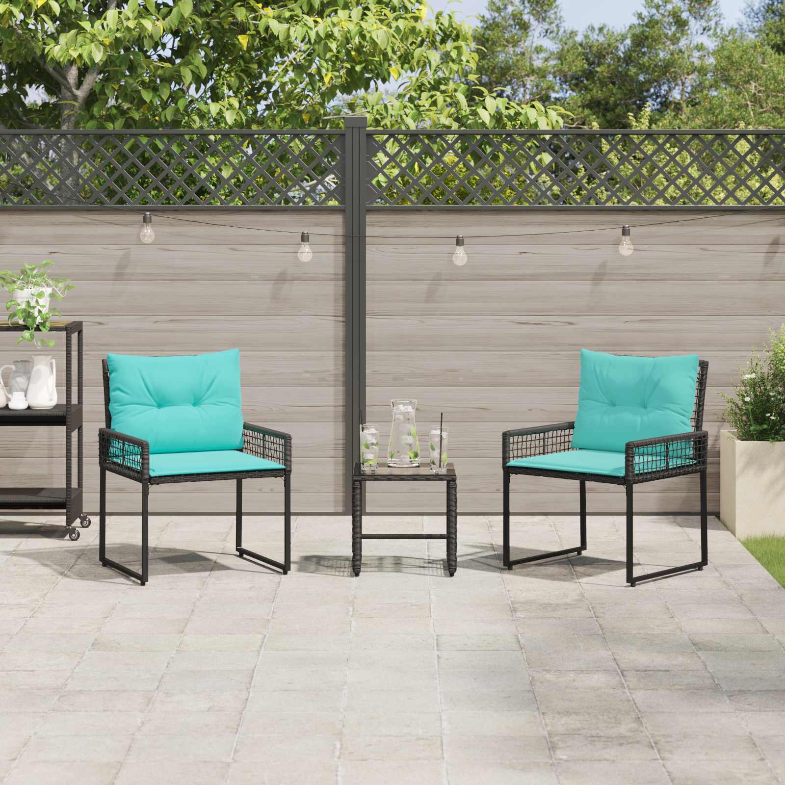 Gartenmöbel Set Schwarz Türkis 3-teilig