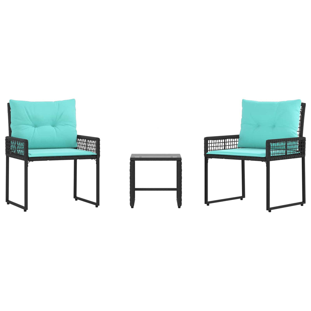 vidaXL Salon de jardin avec coussins 3 pcs Noir et turquoise